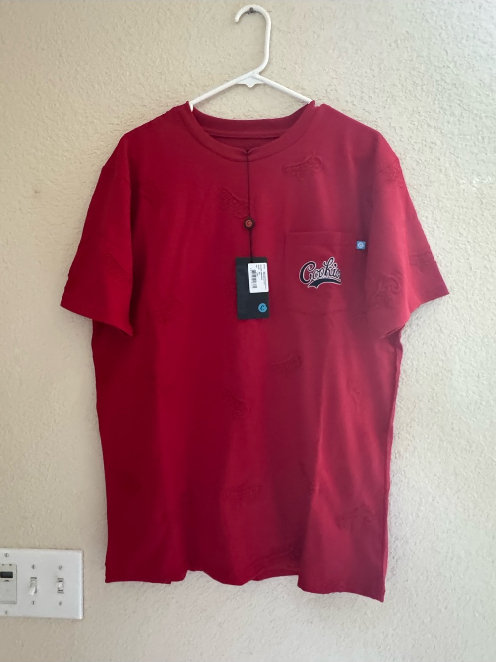 Cookies Brand Red Short Sleeve Pocket with Embroidery Design over entire shirt
